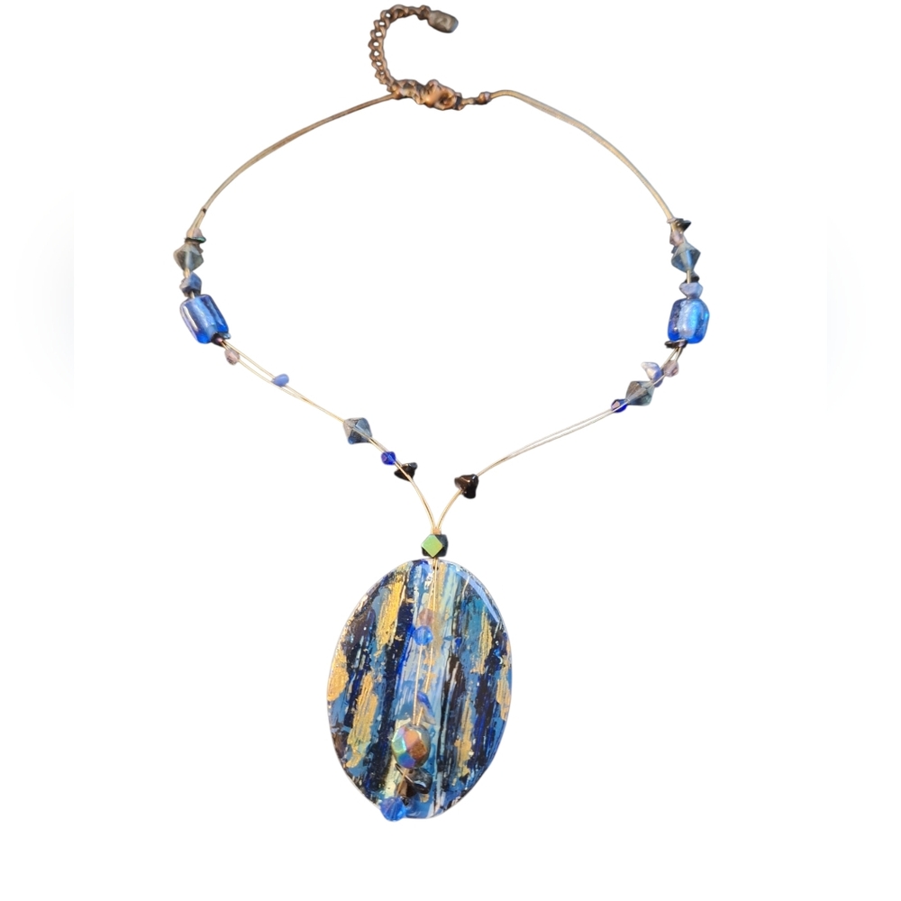 You And I Branded Blue Bohemian Pendant Beaded Floating Necklace Alabaster Coast